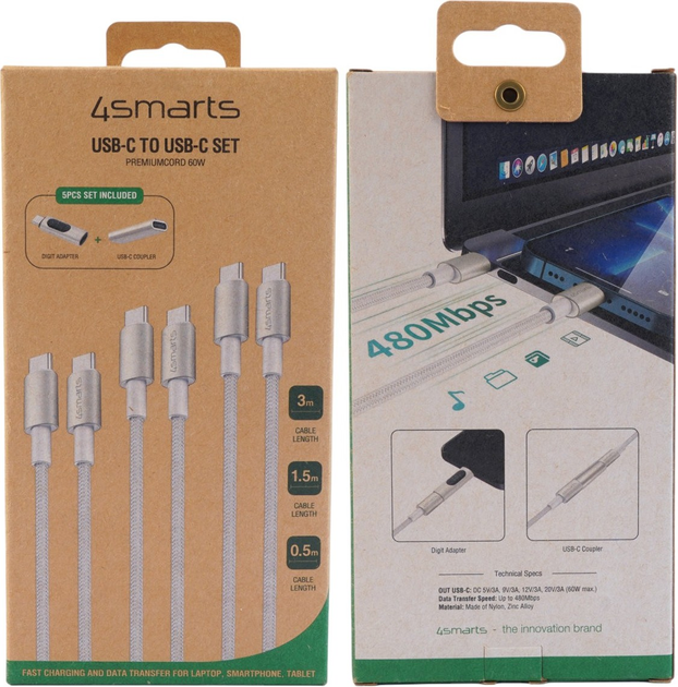Кабель 4smarts Kabelset PremiumCord Digit Adapter USB-C - USB-C 60 W White (4252011907175) - зображення 4