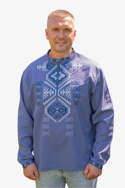Вишиванка чоловіча лляна Карпати V-1012 (3XL)120 синя (61019876120) - Фото 1 Вишиванка чоловіча лляна Карпати V-1012 (3XL)120 синя (61019876120) - зображення 1