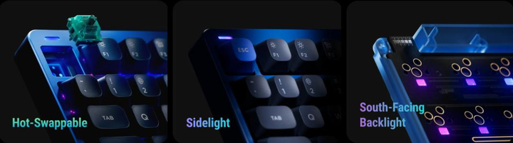 Бездротова механічна клавіатура NuPhy Gem80 / Mint (linear, 37gf) / Color - Mystic Indigo / Hot-Swappable, RGB, ANSI US - зображення 4
