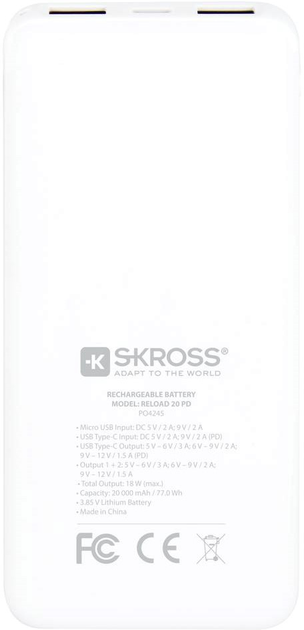 Powerbank Skross 20000 mAh 18W White (1.400142) - obraz 2