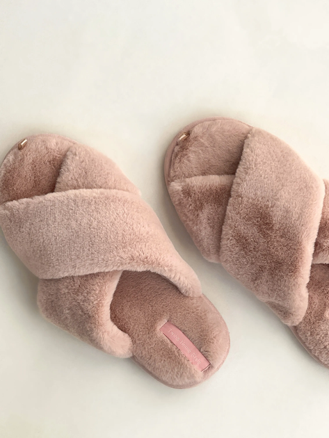 Женские домашние тапочки утепленные меховые с открытым носком Twins HS-Lux Шерстяные перекрестные 36/37 Розовые (4820182024757) - изображение 11
