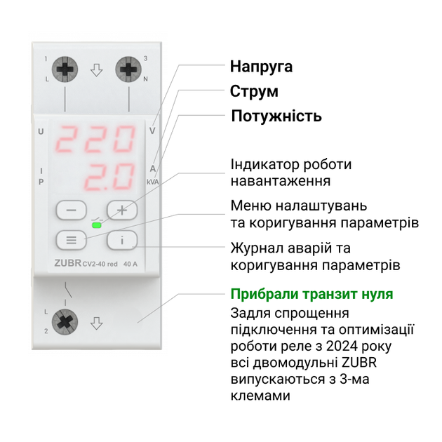 Реле напруги з контролем струму ZUBR CV2-63 red - зображення 2