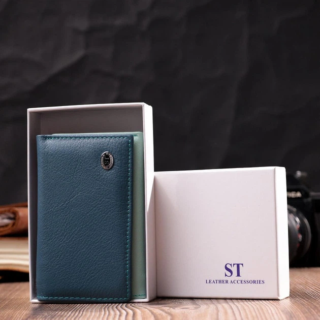 Женский кошелек ST Leather из натуральной кожи разноцветный средний тройного сложения с монетницей на магните 55872 - изображение 8