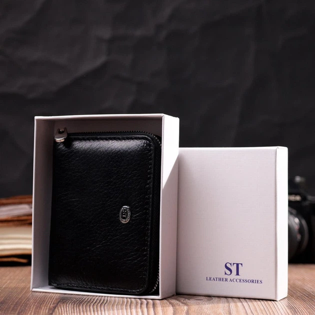 Жіночий шкіряний гаманець ST Leather чорний на блискавці середній із зовнішньою монетницею 55538 - зображення 8
