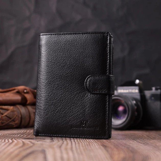 Чоловічий шкіряний гаманець ST Leather для документів, паспорта й карток з монетницею чорний 10.5×14×2 см 72279 - зображення 7