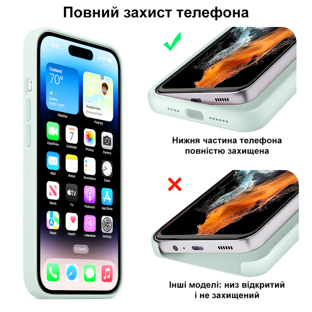 Чохол Kassel Silicone Full Case Protective для iPhone 14 Pro Max з мікрофіброю синій Seafoam - Фото 6 Чохол Kassel Silicone Full Case Protective для iPhone 14 Pro Max з мікрофіброю синій Seafoam - зображення 6
