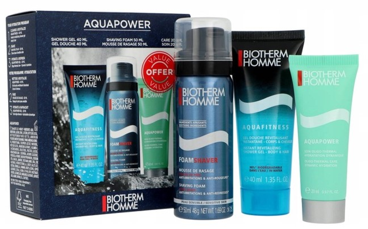 Набір для чоловіків Biotherm Homme Aquapower Крем для обличчя зволожувальний 20 мл + Піна для гоління 50 мл + Гель для душу 40 мл (3660732068616) - зображення 2