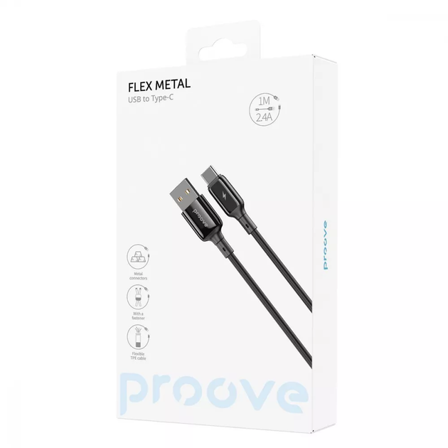 Кабель синхронизации Proove Flex Metal Type-C 2.4A (1m), Black - изображение 2