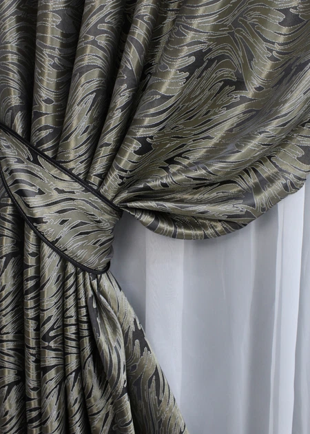 Комплект кооротких штор VR-Textil Жакард Magic № 1611ш Графітовий з бежевий 145х170 см 2 шт (35-0245) - зображення 4