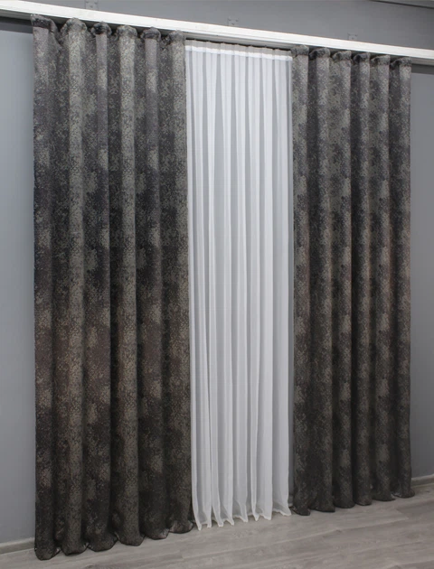 Комплект готовых штор VR-Textil Мрамор Al-9 № 1637ш Графитовый с серым 150х290 см 2 шт (33-0480) - изображение 4