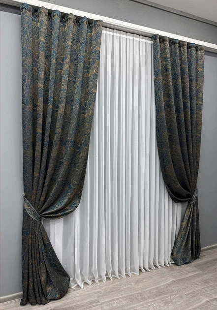 Комплект готовых штор VR-Textil Жаккард Fantasy № 1634ш Синий с золотистым 100х290 см 2 шт (31-999) - Фото 3 Комплект готовых штор VR-Textil Жаккард Fantasy № 1634ш Синий с золотистым 100х290 см 2 шт (31-999) - изображение 3