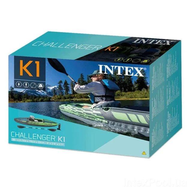 Одноместная надувная лодка-байдарка Intex 68305 с ножным насосом и веслами 274х76 см Зеленый - Фото 9 Одноместная надувная лодка-байдарка Intex 68305 с ножным насосом и веслами 274х76 см Зеленый - изображение 9