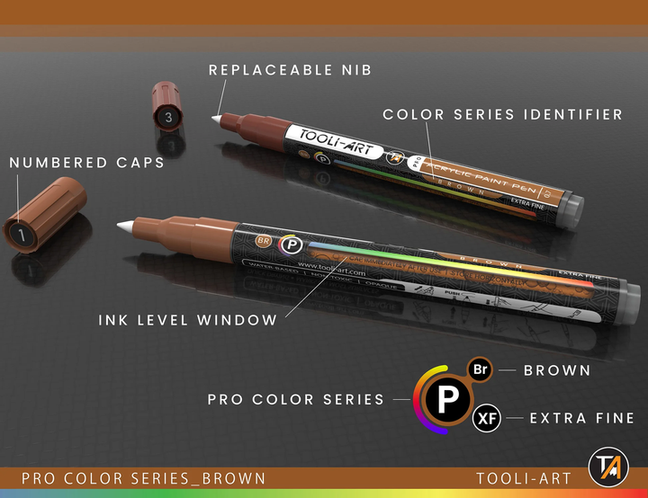 Акриловые маркеры Tooli-Art Brown Tones 0.7 мм extra fine 22 штуки | Тули-Арт коричневые оттенки XF - изображение 4