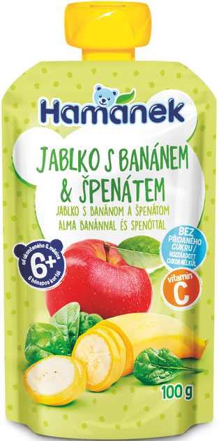 Упаковка пюре Hamanek Яблуко з бананами та шпинатом 100 г х 8 шт. (8595139798444) - зображення 2
