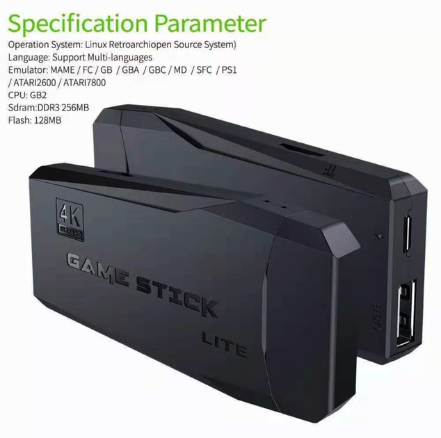 Игровая консоль HDMI Game Stick Lite M8 4K Ultra HD с беспроводными джойстиками Версия 128G - изображение 2