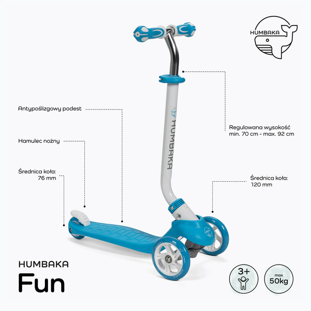 Hulajnoga dziecięca Humbaka Fun trójkołowa Niebieska (5904823005448) - obraz 5