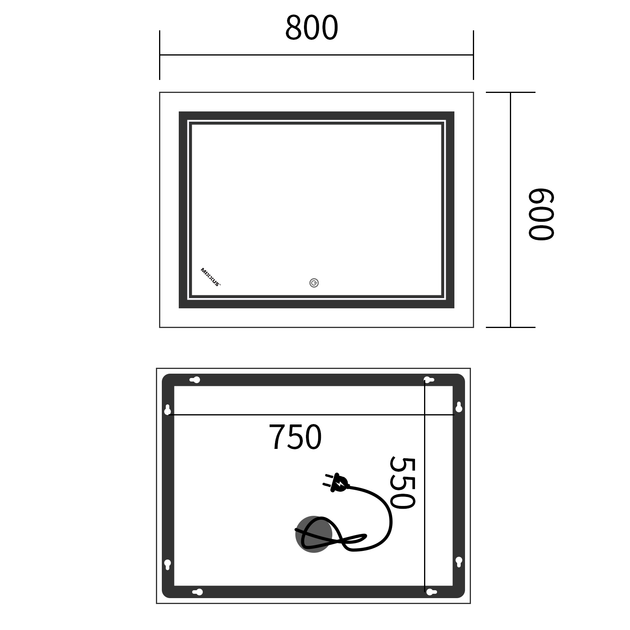 Зеркало Mixxus Premium QUADRO MR20-80x60-Reverse с Led Touch, Anti-fog, димером, регулятором яркости (MP6619) - изображение 3