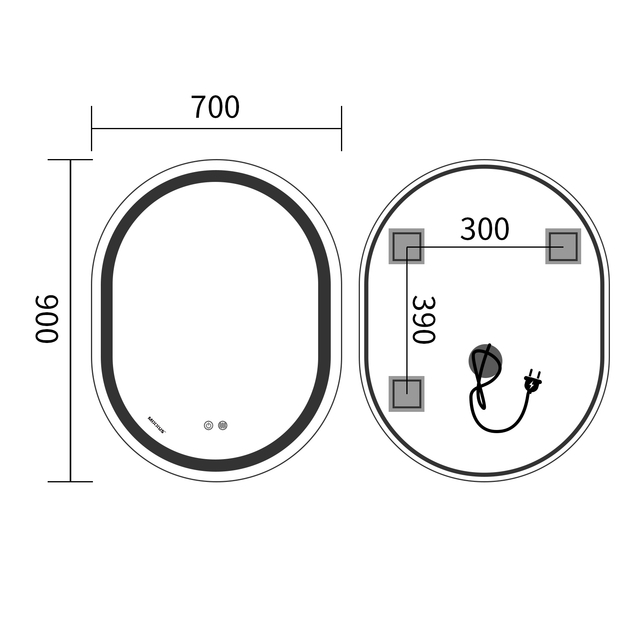 Дзеркало Mixxus Premium ELLIPSE MV05-90x70-REVERSE (LED Touch, Anti-fog, димер (3-6,5kK)) (MP6644) - Фото 8 Дзеркало Mixxus Premium ELLIPSE MV05-90x70-REVERSE (LED Touch, Anti-fog, димер (3-6,5kK)) (MP6644) - зображення 8