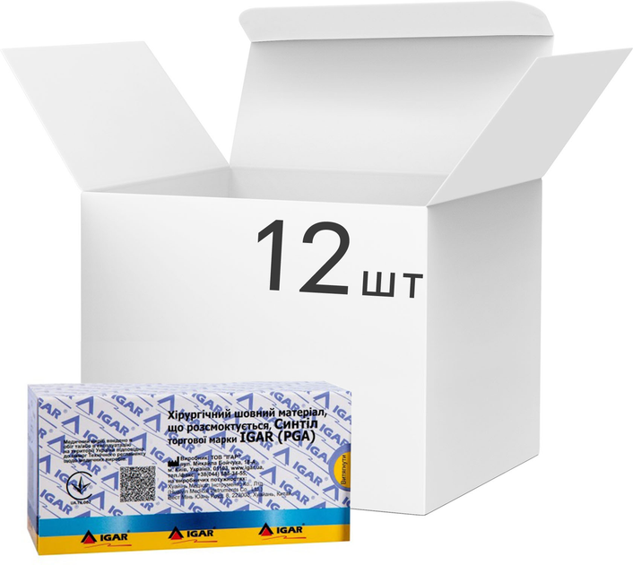 Упаковка синтілу Igar PGA USP 0 Розмір 3.5 75 см колюча голка 30 мм 1/2 кола С0-1 12 шт (4820017601986) - зображення 1