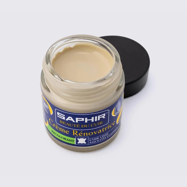Crème Rénovatrice Cuir Saphir - Couleur Blanc - Pour Entretien Et Embellissement Des Chaussures, Sacs En Cuir