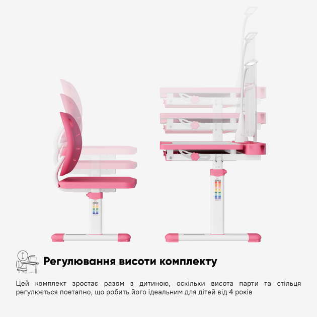Комплект Evo-kids (стілець+стіл+полиця+лампа) Evo-17 PN Ergo (арт. Evo-17 PN Ergo) Рожевий - изображение 11