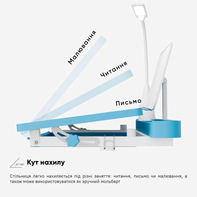 Комплект Evo-kids (стілець+стіл+полиця+лампа) Evo-17 BL Ergo (арт. Evo-17 BL Ergo) Блакитний - изображение 11