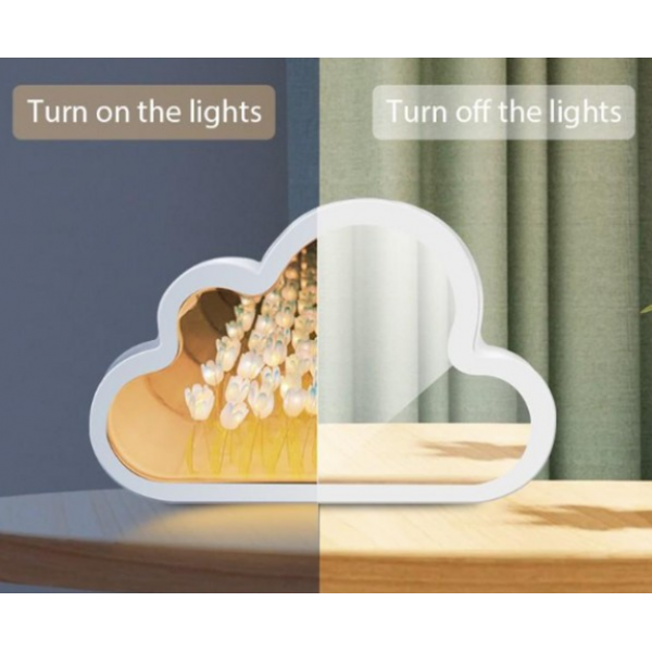 Настольная лампа ночник бесконечное зеркало тюльпаны в тучке led night lamp cloud белая (D-2019092076) - изображение 2