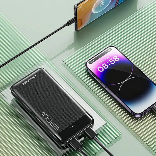 Повербанк на 10000 mah з індикатором заряду, 2хUSB / Powerbank / Портативний зарядний пристрій AWEI R37K (L) - зображення 3