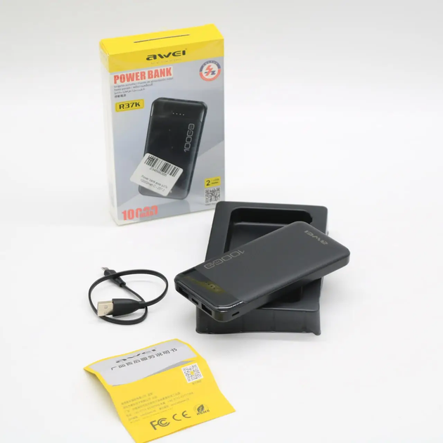 Повербанк на 10000 mah з індикатором заряду, 2хUSB / Powerbank / Портативний зарядний пристрій AWEI R37K (L) - зображення 10