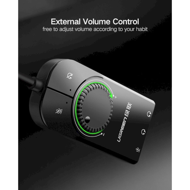 Звуковая карта Ugreen CM129 USB to AUX jack, TRS (Mic + Ear) Black (40964) - изображение 2