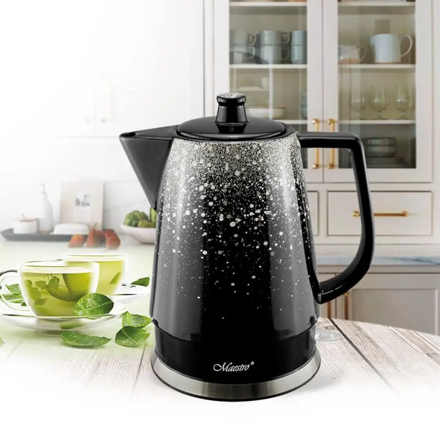 Электрочайник керамический Maestro 1.5л черно - серебряный (MR-074-SILVER) 1500 Вт - Фото 1 Электрочайник керамический Maestro 1.5л черно - серебряный (MR-074-SILVER) 1500 Вт - изображение 1