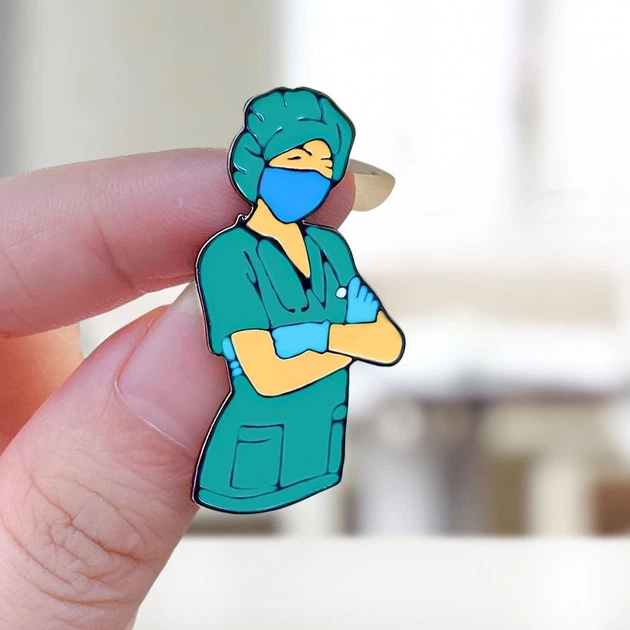 Значок (пин) BROCHE брошь бижутерия Медицина Доктор Хирург зелёный BRGV114636 - изображение 3