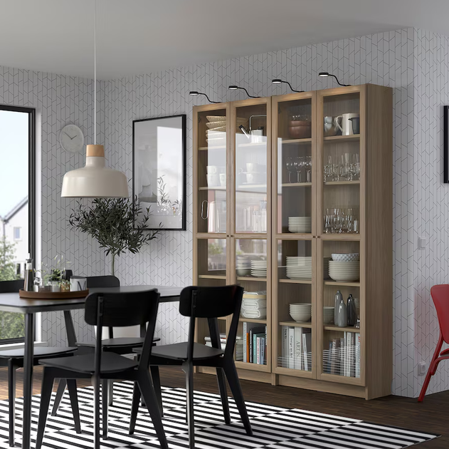 Книжкова шафа зі скляними дверима BILLY/OXBERG 160x30x202 см IKEA 994.835.32 дуб - зображення 3