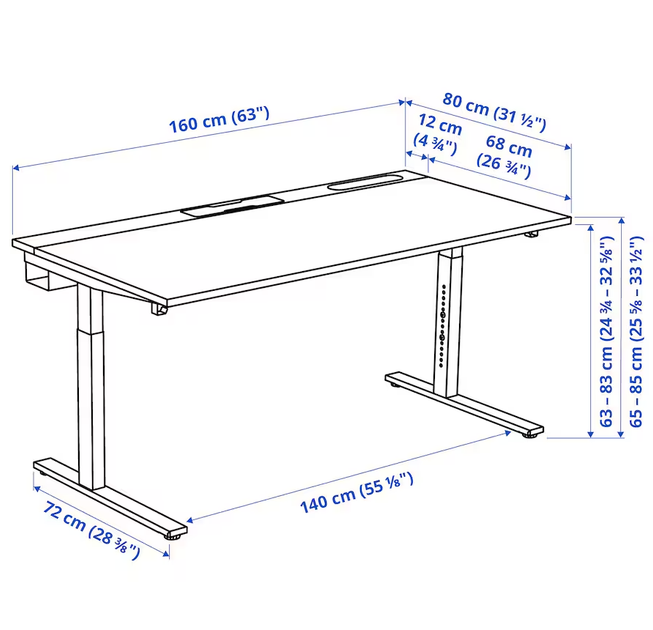 Стол письменный, с регулируемой высотой, 160х80 см. MITTZON IKEA 095.290.87 белый - изображение 10