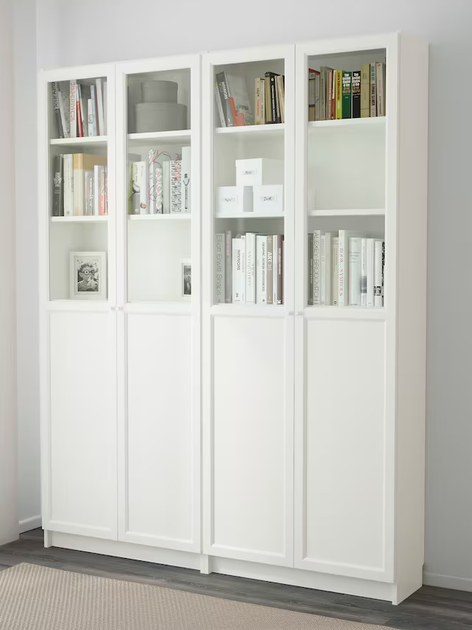 Книжкова шафа зі комбінованими дверима BILLY/OXBERG 160x30x202 см IKEA 390.477.37 білий - зображення 2