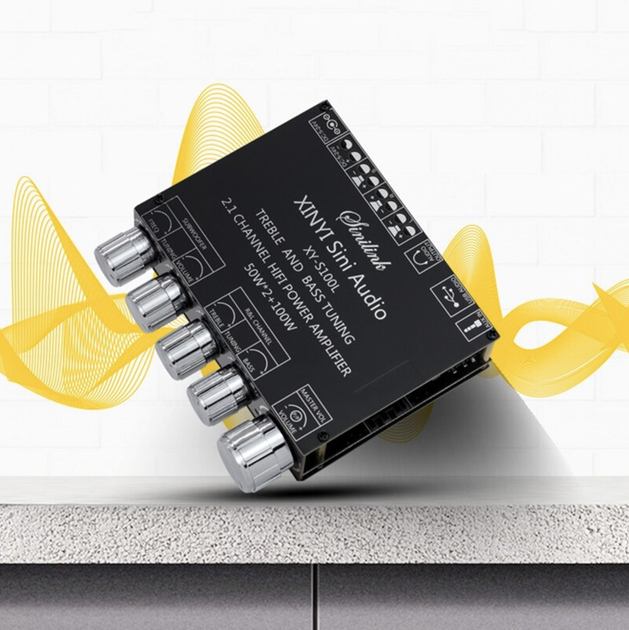 Аудіо підсилювач TPA3116 2.1, 8-26В 5А, 2x50Вт + 100Вт (стерео + сабвуфер) Bluetooth 5.0, AUX, USB, XY-S100L - зображення 7