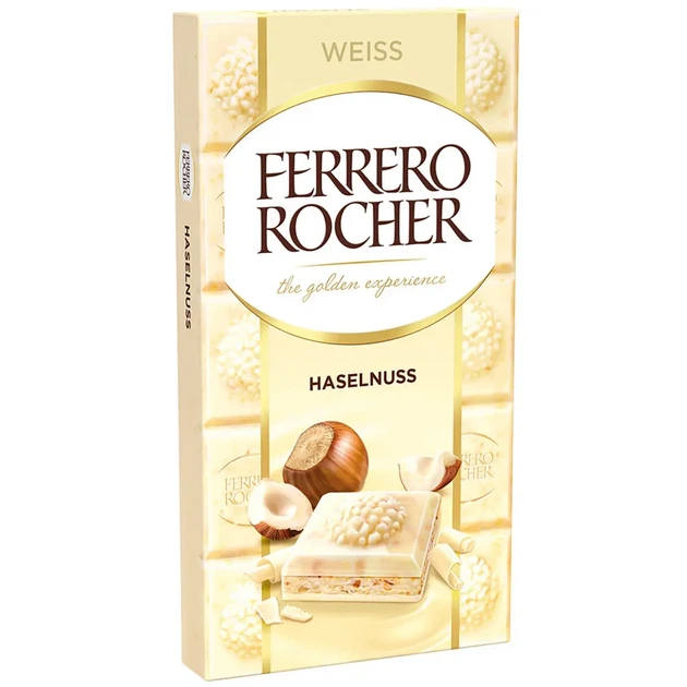 Шоколад белый Ferrero Rocher с фундуком 90 г - Фото 1 Шоколад белый Ferrero Rocher с фундуком 90 г - изображение 1
