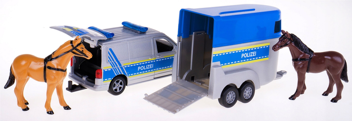 Транспортний засіб Kids Globe Volkswagen T6 Поліція з причепом для коней (8713219505342) - зображення 4