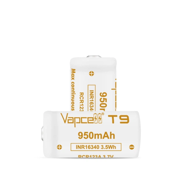 Аккумулятор 16340/CR123 Li-Ion Vapcell T9 Button Top, 950mAh, 3A, 4.2/3.6/2.5V, White - изображение 3
