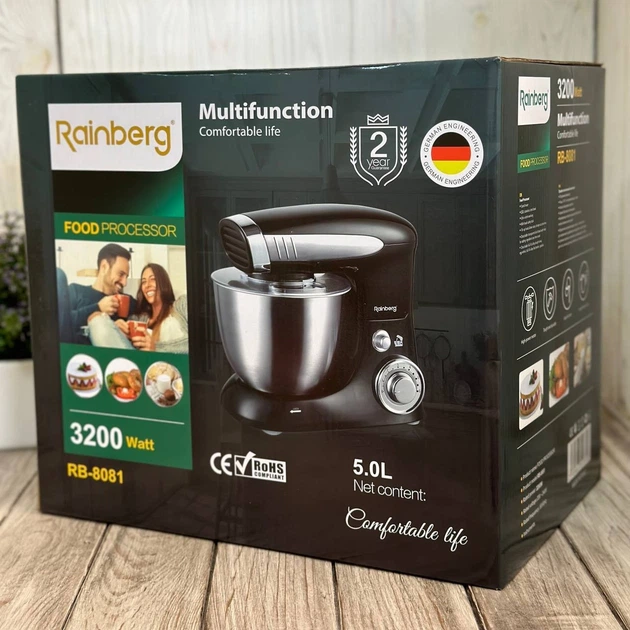 Кухонный комбайн Rainberg RB 8081 3200 Вт тестомес Миксер Черный - изображение 2