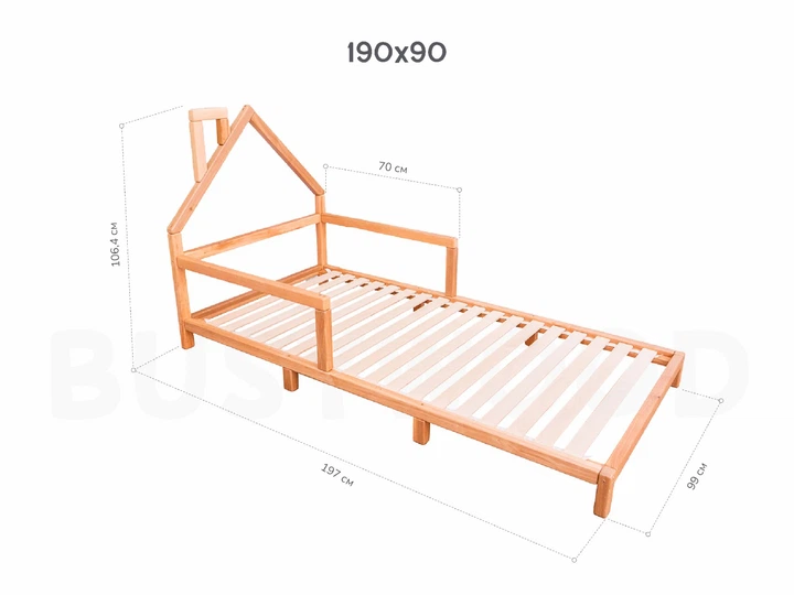 Детская кровать домик Монтессори BUSY WOOD на ножках Модель 3 190х90 см белая - изображение 2