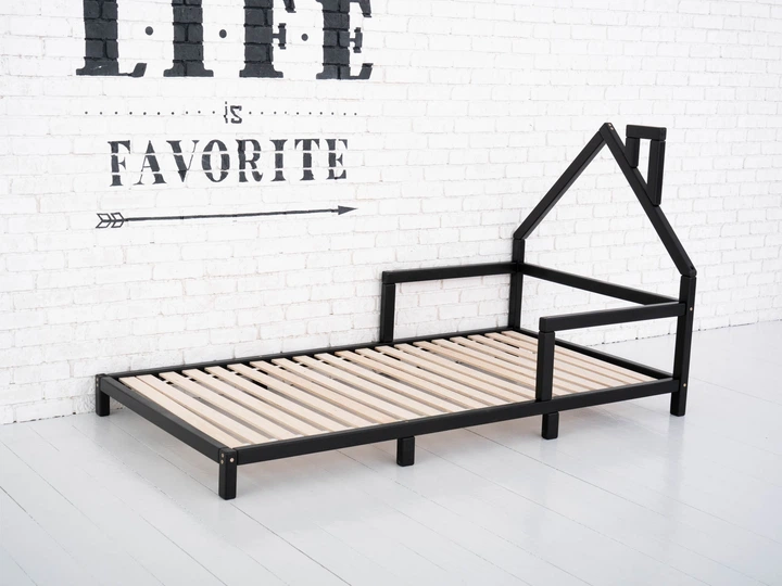Дитяче ліжко будиночок Монтессорі BUSY WOOD на ніжках Модель 3 160х80 см чорний - Фото 8 Дитяче ліжко будиночок Монтессорі BUSY WOOD на ніжках Модель 3 160х80 см чорний - зображення 8