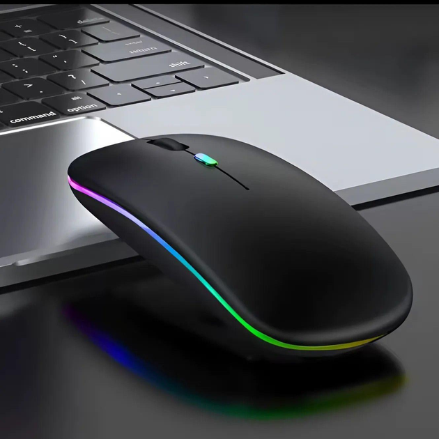 Беспроводная мышка Magic RGB подсветка USB зарядка бесшумная со встроенным аккумулятором Bluetooth+2.4G Черная - изображение 2
