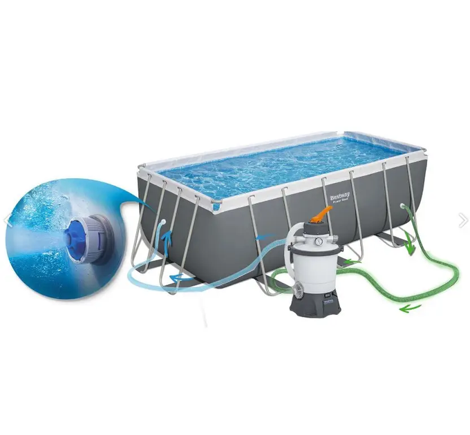 Каркасный бассейн Bestway 56442 Размер 404х201х100 см Объем 6478 лит песчаный фильтр-насос, лестница - Фото 4 Каркасный бассейн Bestway 56442 Размер 404х201х100 см Объем 6478 лит песчаный фильтр-насос, лестница - изображение 4