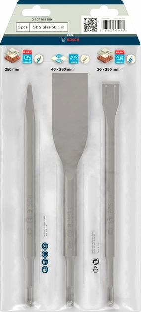 Набор зубил Bosch SDS-Plus 3 шт (2607019159) - Фото 3 Набор зубил Bosch SDS-Plus 3 шт (2607019159) - изображение 3