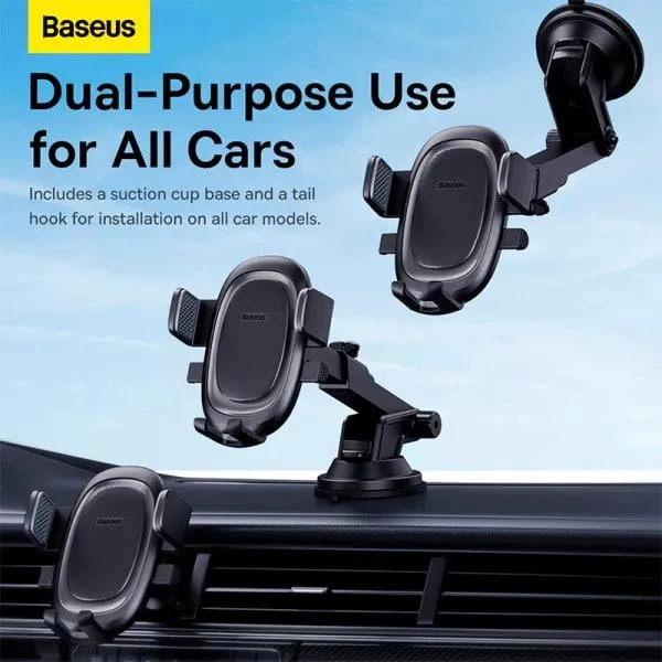 Автомобільний тримач для телефону Baseus UltraControl Pro Series Clamp-Type Car Holder Set для кріплення на панель/торпедо/лобове скло/дефлектор (C40351600113-00) Black - зображення 3
