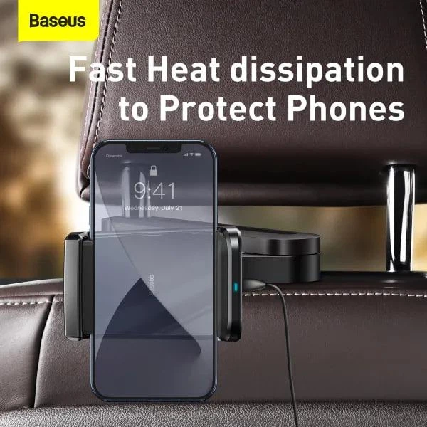 Автомобильный держатель для телефона Baseus Energy Storage Backseat Holder Wireless Charger с беспроводной зарядкой 15W в подголовник (WXHZ-01) Black - изображение 13
