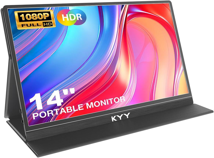 Монитор портативный KYY 14" 1080P FHD USB-C, miniHDMI, HDR, IPS, VESA Mount & Smart Cover (K5-3) - изображение 1