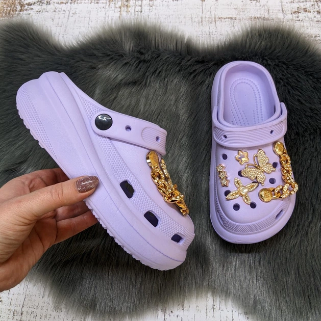 Кроксы детские для девочки Fashion сиреневые с джибитсами и цепочками 5653 30/31р (19,5 см) - Фото 7 Кроксы детские для девочки Fashion сиреневые с джибитсами и цепочками 5653 30/31р (19,5 см) - изображение 7