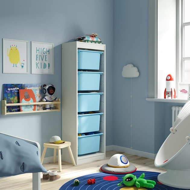 Стелаж с контейнерами TROFAST 46x30x145 см IKEA 595.754.73 белый / светло-голубой - изображение 2